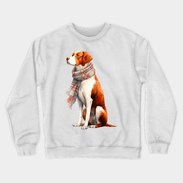 Brittany winter dog Crewneck Sweatshirt by piscoletters